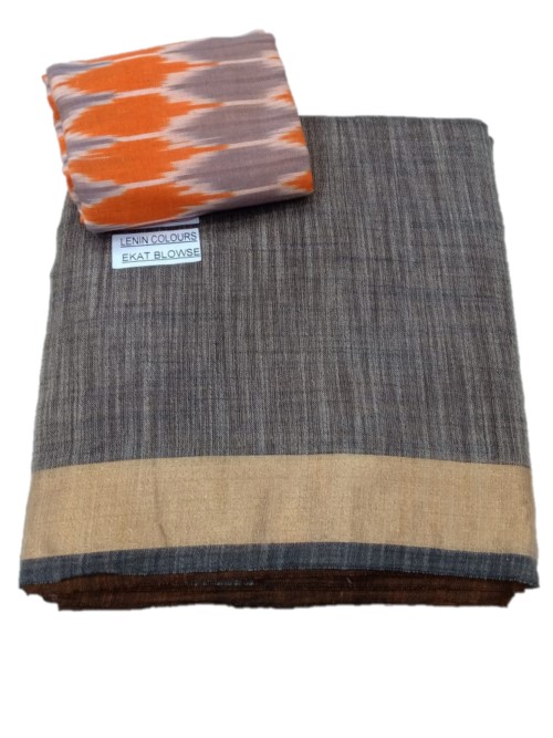 Linen Cotton Ikkat Design Saree with Blouse – SareesZone